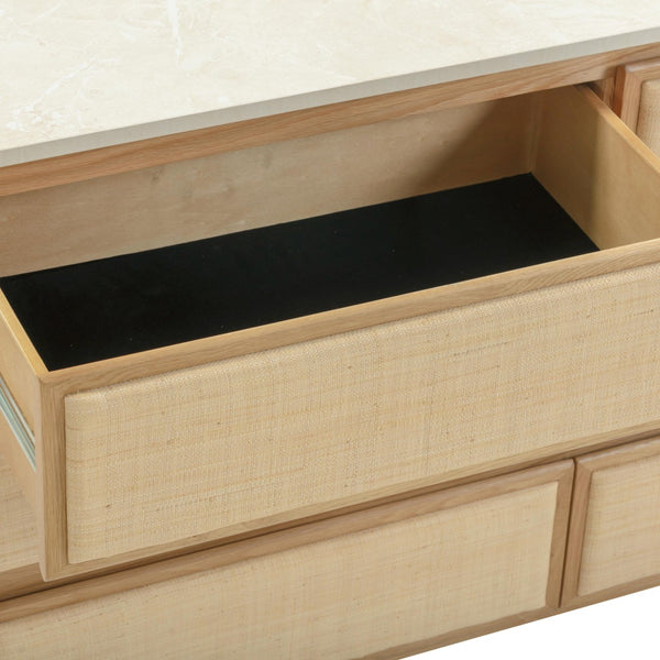 TOV Furniture Paige 56" Natural Oak Dresser with 6 Drawers, Faux-Marble Top & Soft-Close Glides for Modern Spaces TOV-B69354