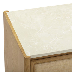 TOV Furniture Paige 56" Natural Oak Dresser with 6 Drawers, Faux-Marble Top & Soft-Close Glides for Modern Spaces TOV-B69354