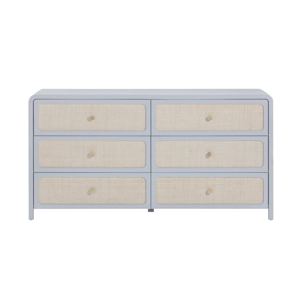 TOV Furniture Patty 62" Handwoven Rattan Dresser with Soft-Close Drawers for Coastal-Inspired Bedrooms Blue TOV-B69361