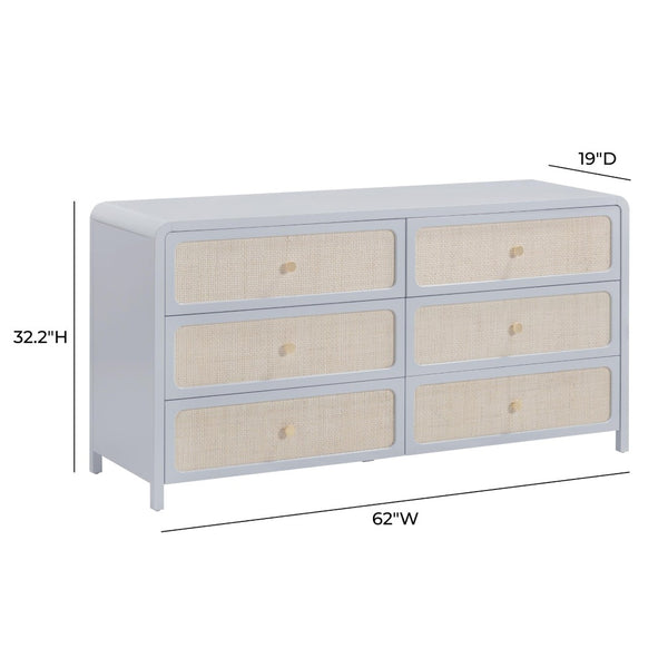 TOV Furniture Patty 62" Handwoven Rattan Dresser with Soft-Close Drawers for Coastal-Inspired Bedrooms Blue TOV-B69361
