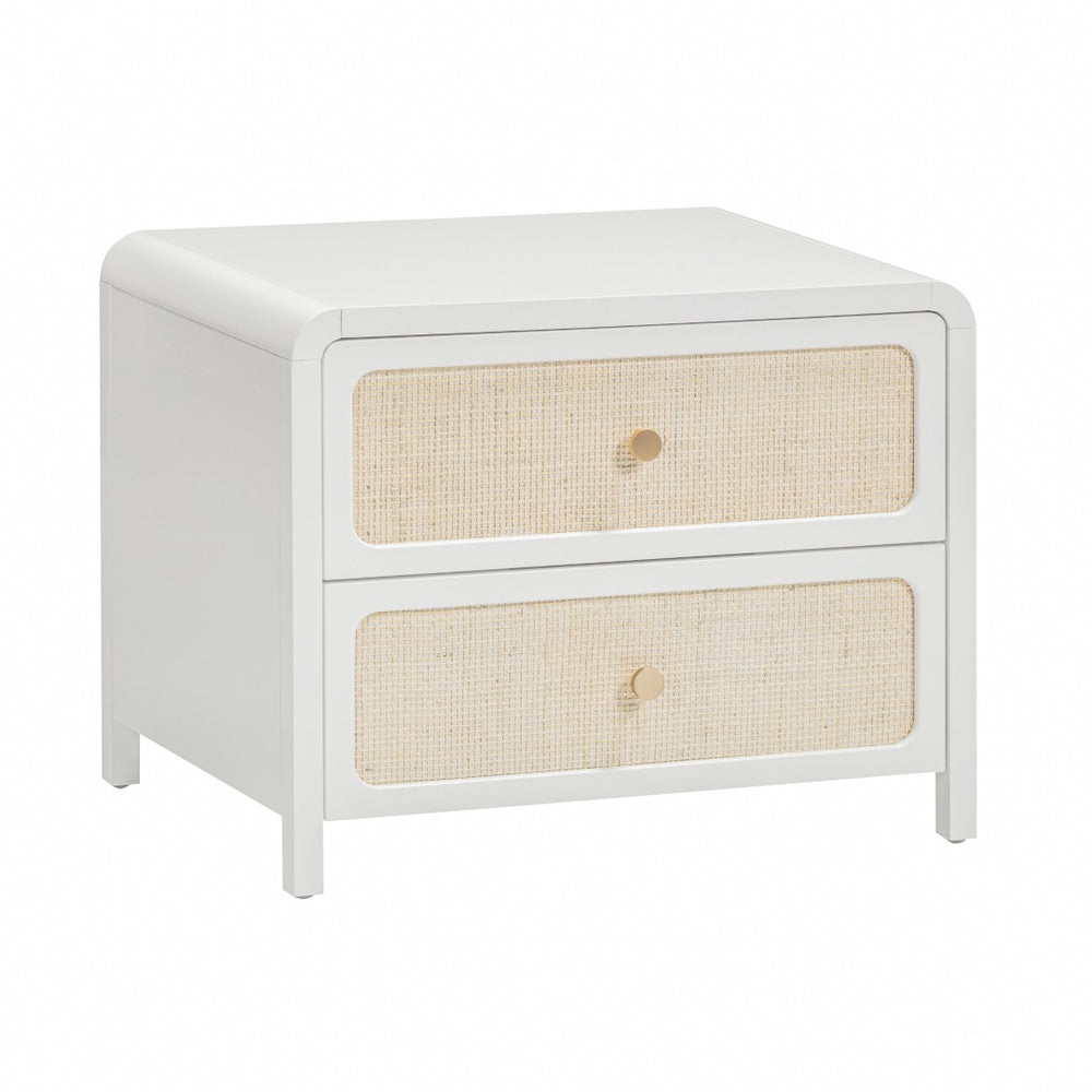 TOV Furniture Patty 28" Handwoven Rattan Nightstand with Soft-Close Drawers for a Breezy Coastal Bedroom Look White TOV-B69362