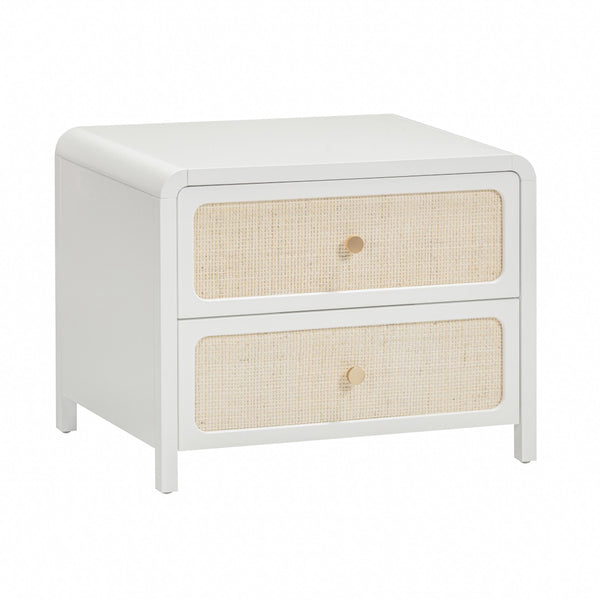 TOV Furniture Patty 28" Handwoven Rattan Nightstand with Soft-Close Drawers for a Breezy Coastal Bedroom Look White TOV-B69362