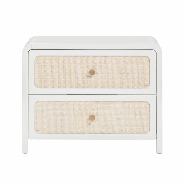TOV Furniture Patty 28" Handwoven Rattan Nightstand with Soft-Close Drawers for a Breezy Coastal Bedroom Look White TOV-B69362