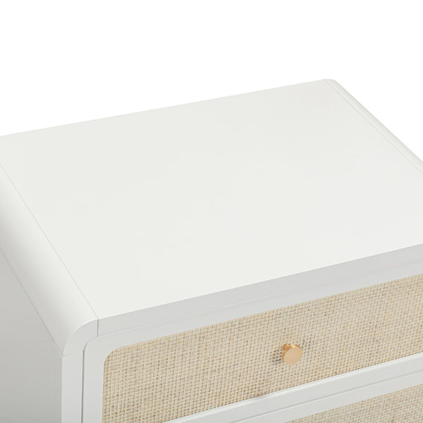 TOV Furniture Patty 28" Handwoven Rattan Nightstand with Soft-Close Drawers for a Breezy Coastal Bedroom Look White TOV-B69362