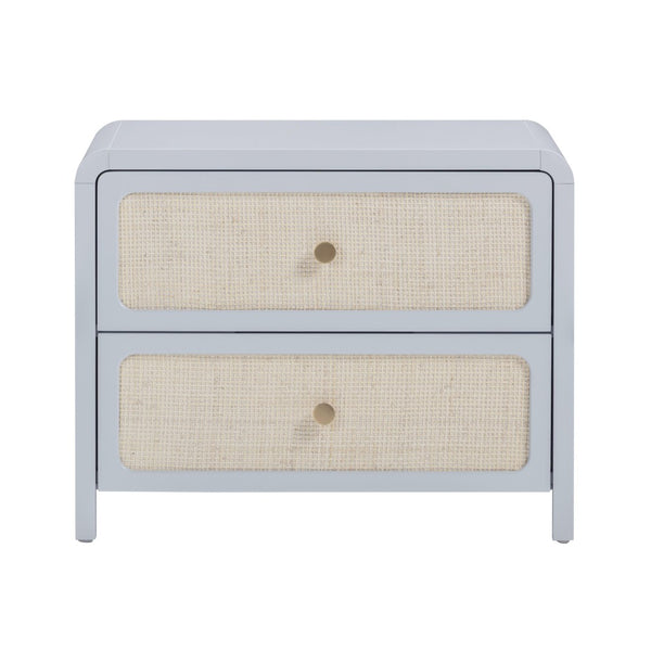TOV Furniture Patty 28" Handwoven Rattan Nightstand with Soft-Close Drawers for a Breezy Coastal Bedroom Look Blue TOV-B69363