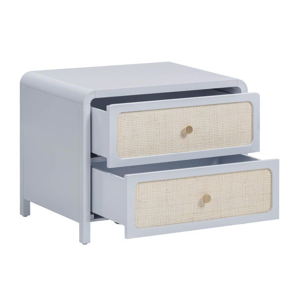 TOV Furniture Patty 28" Handwoven Rattan Nightstand with Soft-Close Drawers for a Breezy Coastal Bedroom Look Blue TOV-B69363