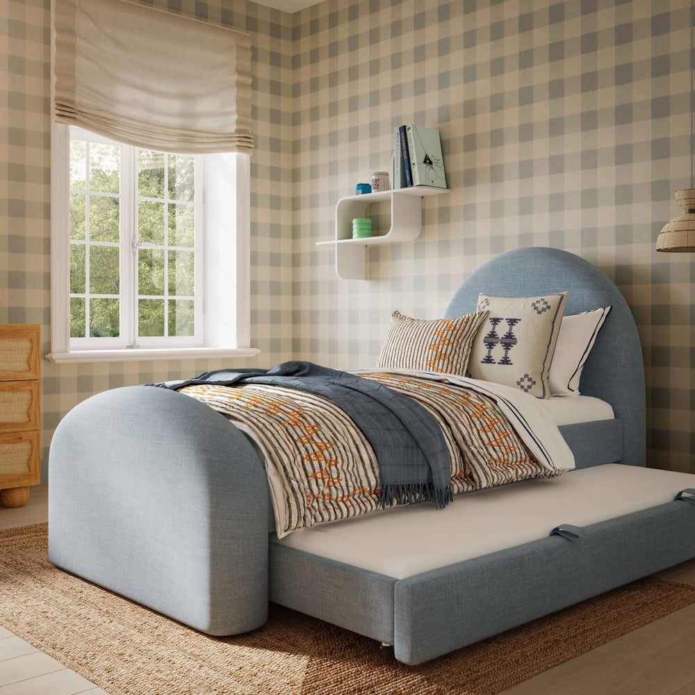 TOV Furniture Moon Chambray Blue Chenille Twin Trundle Bed - Stylish, Space-Saving Solution for Any Room TOV-B69370