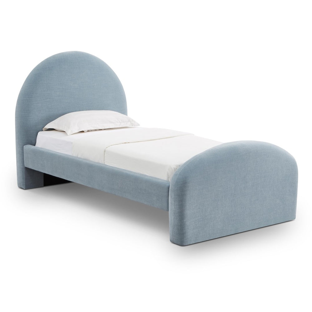 TOV Furniture Moon Twin Bed in Chambray Blue Chenille - Art Deco Style with Optional Trundle for Extra Comfort TOV-B69369