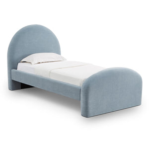 TOV Furniture Moon Twin Bed in Chambray Blue Chenille - Art Deco Style with Optional Trundle for Extra Comfort TOV-B69369