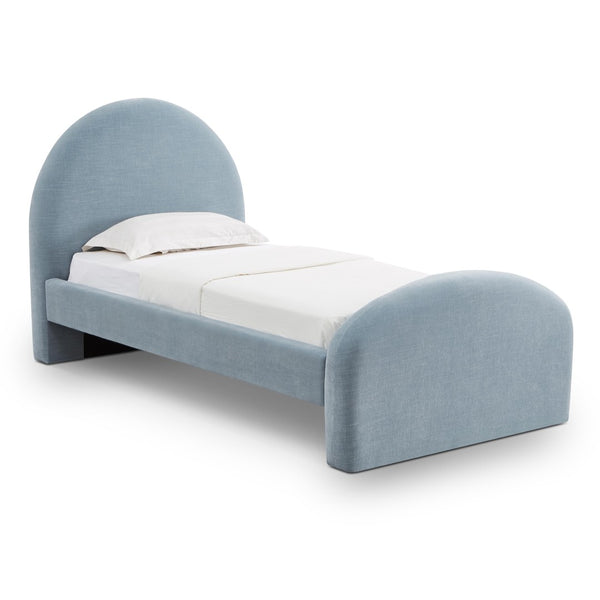 TOV Furniture Moon Twin Bed in Chambray Blue Chenille - Art Deco Style with Optional Trundle for Extra Comfort TOV-B69369