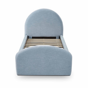 TOV Furniture Moon Twin Bed in Chambray Blue Chenille - Art Deco Style with Optional Trundle for Extra Comfort TOV-B69369