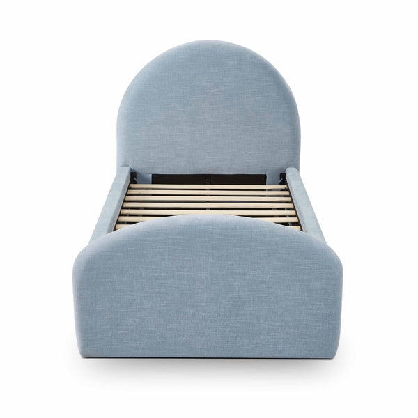 TOV Furniture Moon Twin Bed in Chambray Blue Chenille - Art Deco Style with Optional Trundle for Extra Comfort TOV-B69369