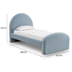 TOV Furniture Moon Twin Bed in Chambray Blue Chenille - Art Deco Style with Optional Trundle for Extra Comfort TOV-B69369