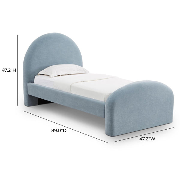 TOV Furniture Moon Twin Bed in Chambray Blue Chenille - Art Deco Style with Optional Trundle for Extra Comfort TOV-B69369