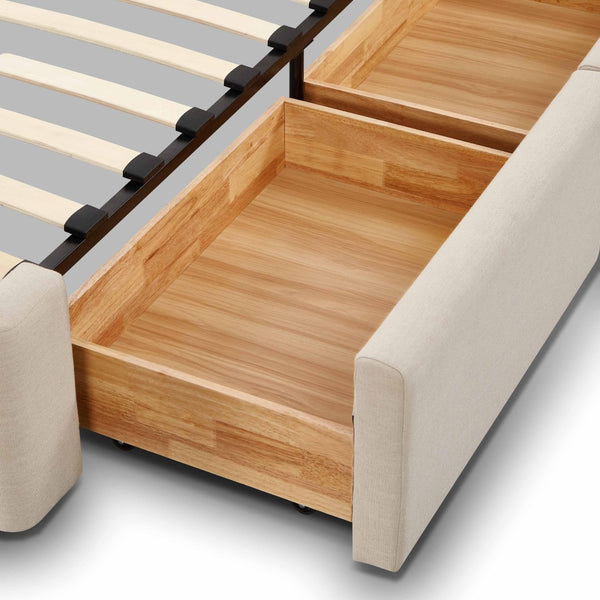 TOV Furniture Corey Upcycled Linen Storage Bed – Eco-Friendly Design with Cozy Comfort and Hidden Storage Solutions Taupe / Queen TOV-B69385