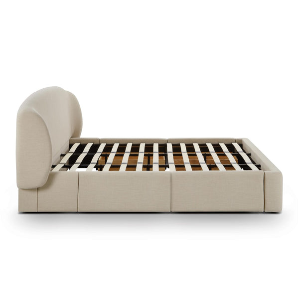 TOV Furniture Corey Upcycled Linen Storage Bed – Eco-Friendly Design with Cozy Comfort and Hidden Storage Solutions Taupe / King TOV-B69386