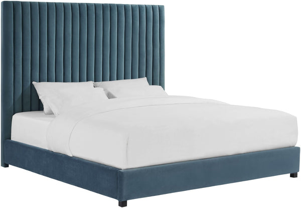 TOV Furniture Arabelle Velvet Bed: Luxurious Upholstered Centerpiece with Channel-Tufted Headboard for Elegant Style Sea Blue / King TOV-B91