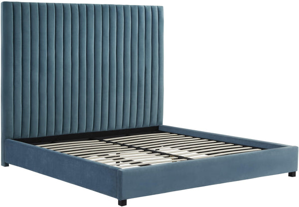 TOV Furniture Arabelle Velvet Bed: Luxurious Upholstered Centerpiece with Channel-Tufted Headboard for Elegant Style Sea Blue / King TOV-B91