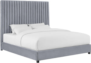 TOV Furniture Arabelle Velvet Bed: Luxurious Upholstered Centerpiece with Channel-Tufted Headboard for Elegant Style Grey / King TOV-B96