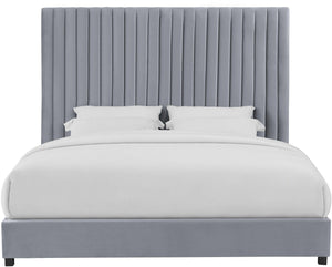 TOV Furniture Arabelle Velvet Bed: Luxurious Upholstered Centerpiece with Channel-Tufted Headboard for Elegant Style Grey / Queen TOV-B97