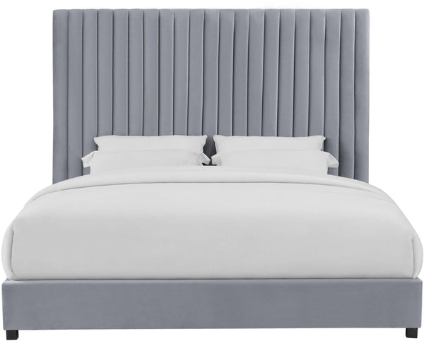 TOV Furniture Arabelle Velvet Bed: Luxurious Upholstered Centerpiece with Channel-Tufted Headboard for Elegant Style Grey / Queen TOV-B97