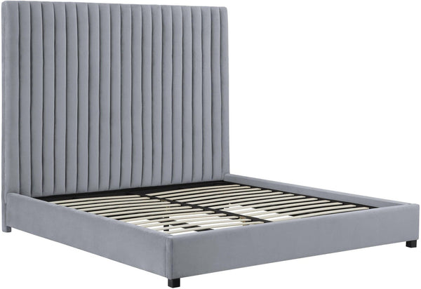 TOV Furniture Arabelle Velvet Bed: Luxurious Upholstered Centerpiece with Channel-Tufted Headboard for Elegant Style Grey / Queen TOV-B97