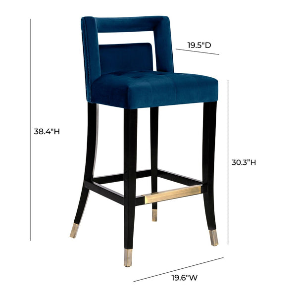 TOV Furniture Hart Velvet Stool – Luxurious Upholstered Design with Artisanal Nailheads for Modern Elegance Navy / Bar Height TOV-BS23