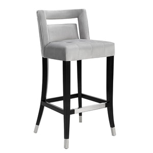 TOV Furniture Hart Velvet Stool – Luxurious Upholstered Design with Artisanal Nailheads for Modern Elegance Grey / Bar Height TOV-BS25