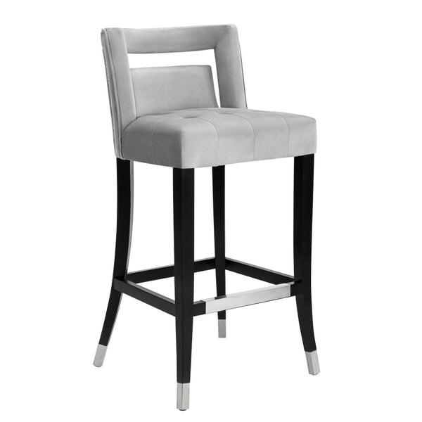 TOV Furniture Hart Velvet Stool – Luxurious Upholstered Design with Artisanal Nailheads for Modern Elegance Grey / Bar Height TOV-BS25