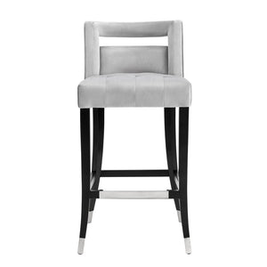TOV Furniture Hart Velvet Stool – Luxurious Upholstered Design with Artisanal Nailheads for Modern Elegance Grey / Bar Height TOV-BS25
