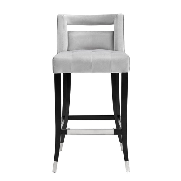 TOV Furniture Hart Velvet Stool – Luxurious Upholstered Design with Artisanal Nailheads for Modern Elegance Grey / Bar Height TOV-BS25