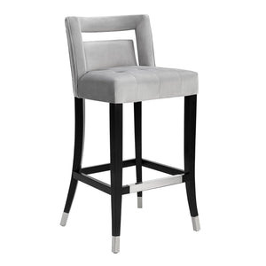 TOV Furniture Hart Velvet Stool – Luxurious Upholstered Design with Artisanal Nailheads for Modern Elegance Grey / Counter Height TOV-BS26