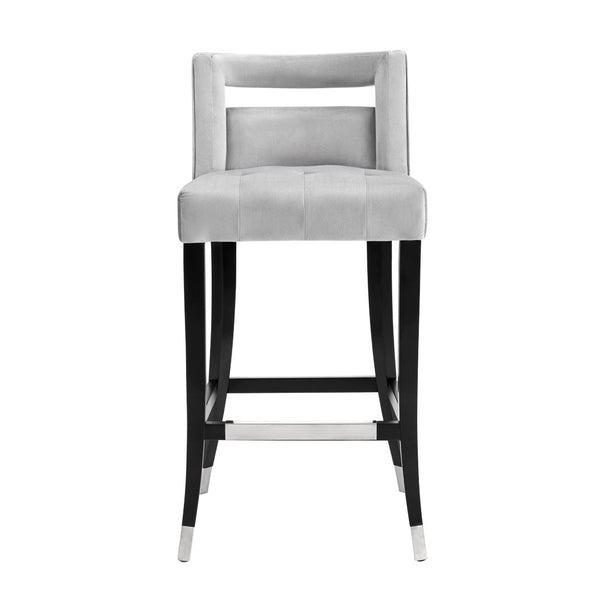 TOV Furniture Hart Velvet Stool – Luxurious Upholstered Design with Artisanal Nailheads for Modern Elegance Grey / Counter Height TOV-BS26