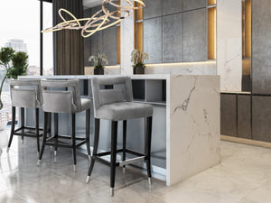 TOV Furniture Hart Velvet Stool – Luxurious Upholstered Design with Artisanal Nailheads for Modern Elegance Grey / Counter Height TOV-BS26