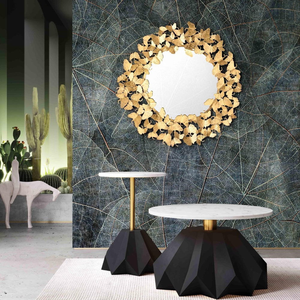 TOV Furniture Lyrical Gold Round Wall Mirror - Elegant Hand-Hammered Design with Sculptural Fan-Shaped Frame Small TOV-C18212-27