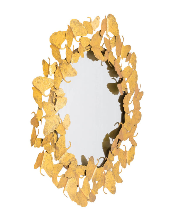 TOV Furniture Lyrical Gold Round Wall Mirror - Elegant Hand-Hammered Design with Sculptural Fan-Shaped Frame Small TOV-C18212-27