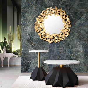 TOV Furniture Lyrical Gold Round Wall Mirror - Elegant Hand-Hammered Design with Sculptural Fan-Shaped Frame Large TOV-C18213-36
