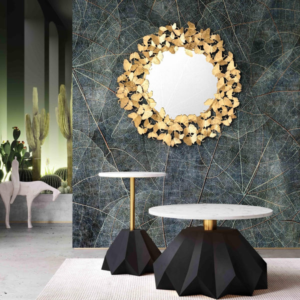TOV Furniture Lyrical Gold Round Wall Mirror - Elegant Hand-Hammered Design with Sculptural Fan-Shaped Frame Large TOV-C18213-36