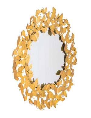 TOV Furniture Lyrical Gold Round Wall Mirror - Elegant Hand-Hammered Design with Sculptural Fan-Shaped Frame Large TOV-C18213-36