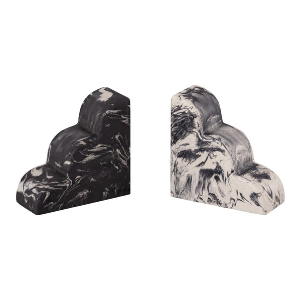 TOV Furniture White-Black Concrete Bookends - Stylish Modern Elegance for Bookshelves, Desks & Home Decor TOV-C18336