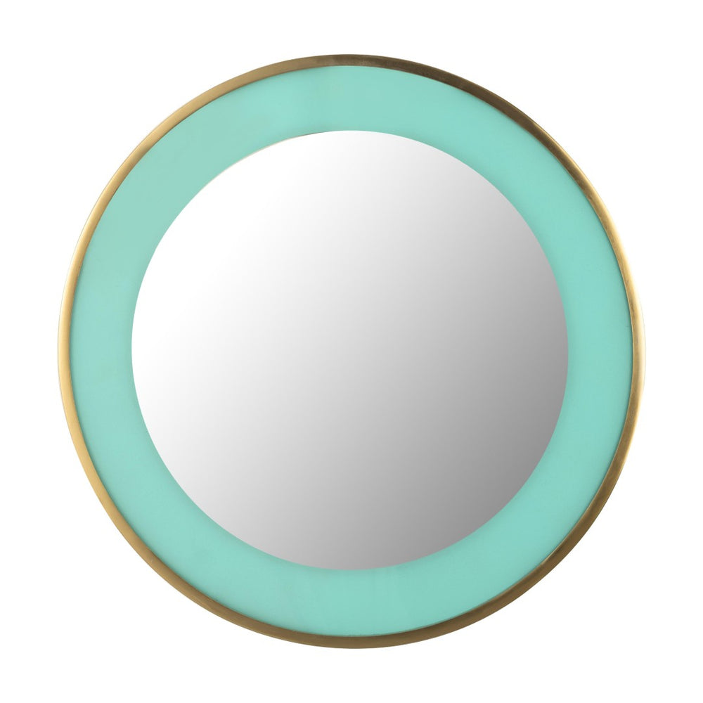 TOV Furniture Lucille 24" Turquoise and Brass Round Wall Mirror – Vintage Elegance for Stylish Home Décor Accents TOV-C18349