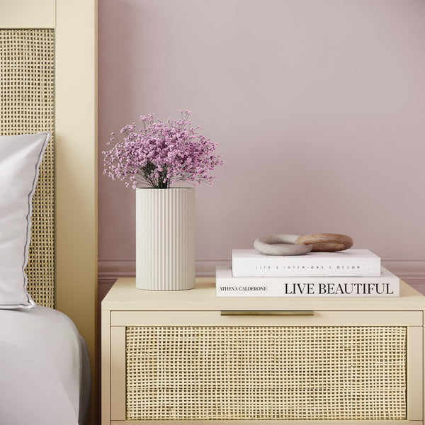 TOV Furniture Jenna Concrete Table Vase - Modern Minimalist Design with Sculptural Grooves for Elegant Décor White TOV-C18426