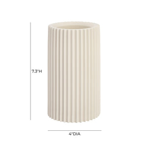 TOV Furniture Jenna Concrete Table Vase - Modern Minimalist Design with Sculptural Grooves for Elegant Décor White TOV-C18426