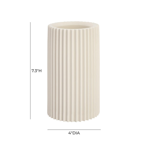 TOV Furniture Jenna Concrete Table Vase - Modern Minimalist Design with Sculptural Grooves for Elegant Décor White TOV-C18426