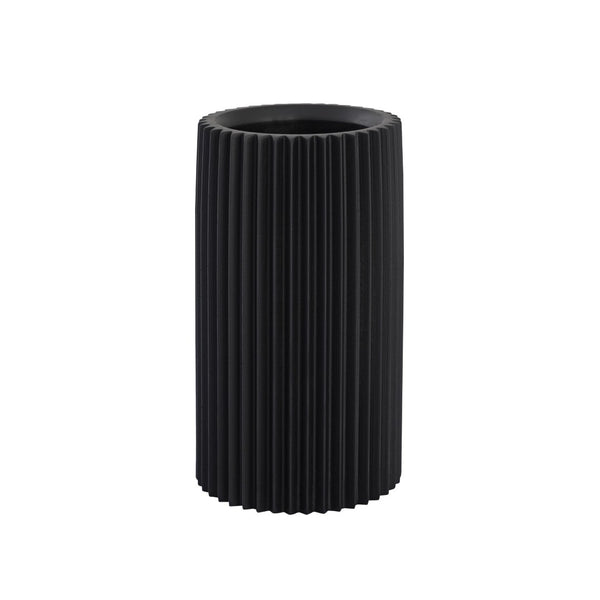 TOV Furniture Jenna Concrete Table Vase - Modern Minimalist Design with Sculptural Grooves for Elegant Décor Black TOV-C18427
