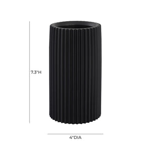 TOV Furniture Jenna Concrete Table Vase - Modern Minimalist Design with Sculptural Grooves for Elegant Décor Black TOV-C18427
