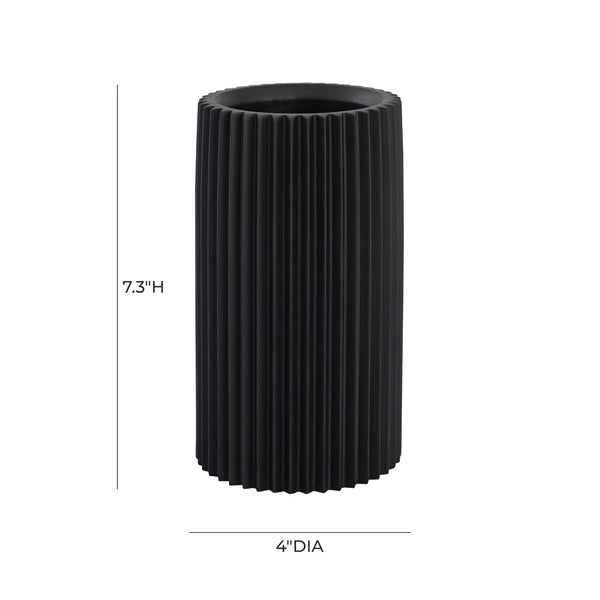 TOV Furniture Jenna Concrete Table Vase - Modern Minimalist Design with Sculptural Grooves for Elegant Décor Black TOV-C18427