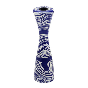 TOV Furniture Serene Blue & White Swirl Resin Candlestick - Handmade Elegance for Modern and Retro Décor Large TOV-C18468