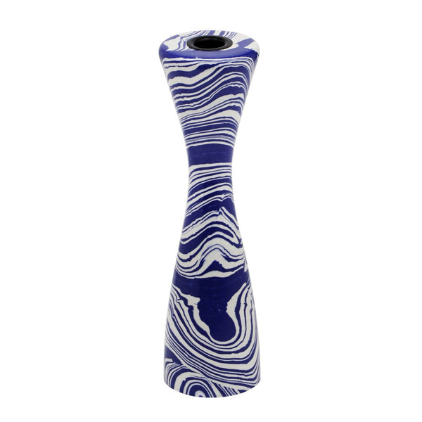 TOV Furniture Serene Blue & White Swirl Resin Candlestick - Handmade Elegance for Modern and Retro Décor Large TOV-C18468