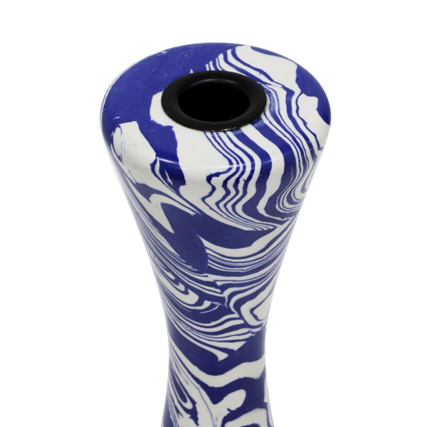 TOV Furniture Serene Blue & White Swirl Resin Candlestick - Handmade Elegance for Modern and Retro Décor Large TOV-C18468